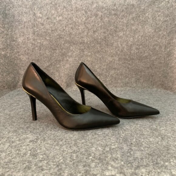 Lauren Ralph Lauren Sarina Women's Black Leather Heel Pointed Toe Pump Shoes - Picture 6 of 13